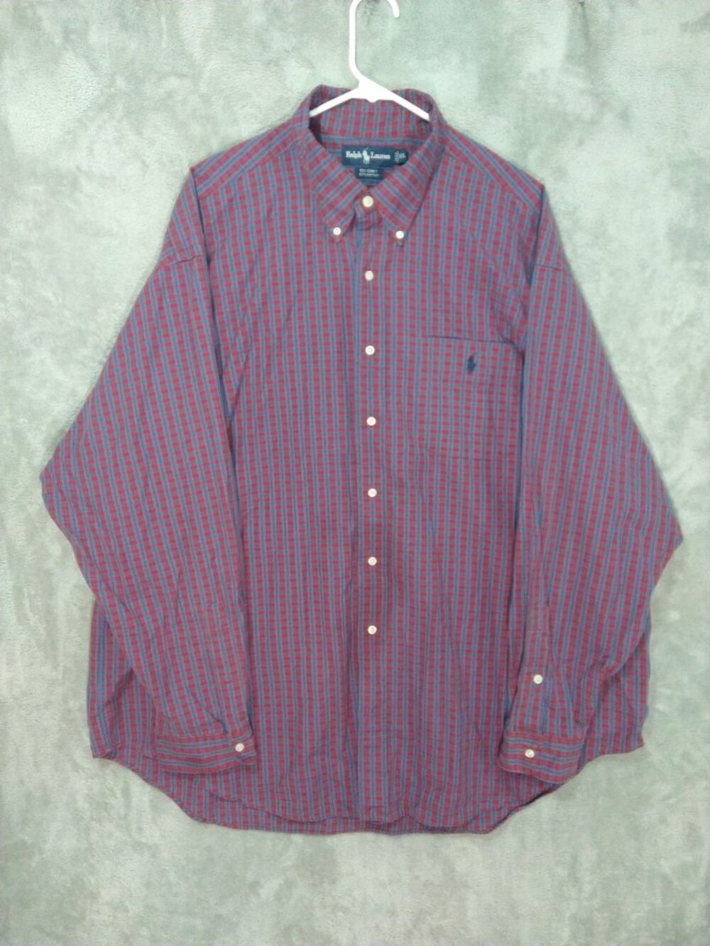 Polo Ralph Lauren Big Shirt Mens XXL Red Blue Plaid Button Down Vintage